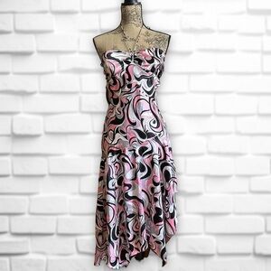 Jessica Pink and Black Swirl Midi Dress